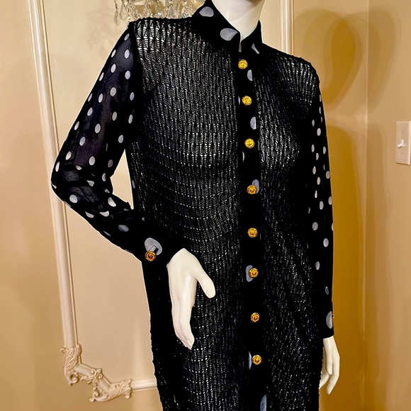 GIANNI VERSACE BLACK SHEER EYELET LACE POLKADOT VINTAGE - Picture 10 of 12